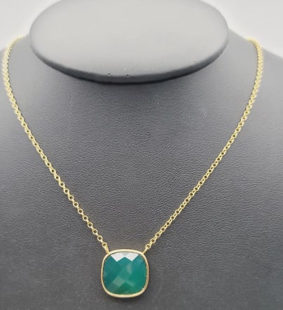 Sterling Silver Faceted Green Onyx Necklace Necklace Measures 16" Necklace Weighs 3.4 Grams: Necklace Measures 16" Necklace Weighs 3.4 Grams
