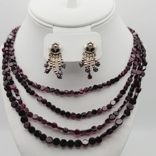 Jay King Sterling Garnet Necklace & Earrings Necklace Measures 22": Necklace Measures 22" Necklace Weighs 95 Grams Earrings Weigh 7.8 Grams