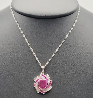 Sterling Silver Ruby Necklace Necklace Measures 18"  Necklace Weighs 5.4 Grams (1 of 6)