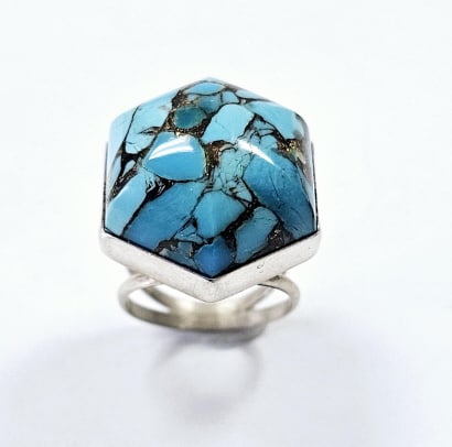 J King Sterling Turquoise with Copper Veining Ring Ring weighs 12.2 Grams Size 5.5: Ring weighs 12.2 GramsSize 5.5