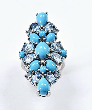 Sterling Silver Turquoise & Blue Topaz Ring Ring weighs 8.9 Grams Size 6: Ring weighs 8.9 GramsSize 6
