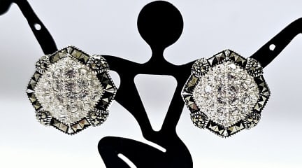 Sterling Silver Marcasite & Crystal Earrings Earrings weigh 16.2 Grams: Earrings weigh 16.2 Grams