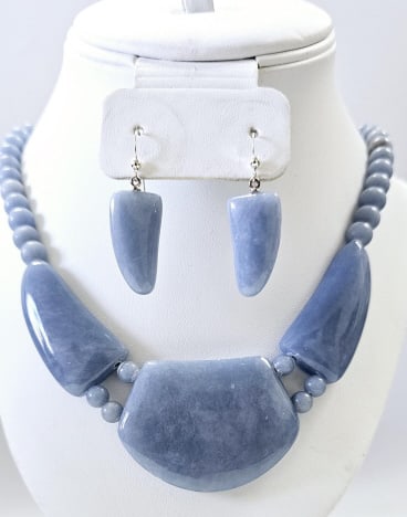Jay King Cashmere Blue Anhydrite Necklace Set Set weighs 112 Grams Total Necklace measures 18": Set weighs 112 Grams TotalNecklace measures 18"Sterling Silver
