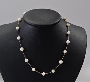 14K Yellow Gold Baroque Pearl Necklace Necklace weighs 5.9 Grams Measures 16": Necklace weighs 5.9 GramsMeasures 16"