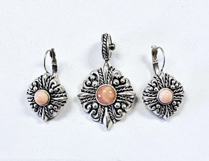 Joseph Esposito .925 Coral Snap Pendant & Earrings Set weighs 20.0 Grams total.: Set weighs 20.0 Grams total.