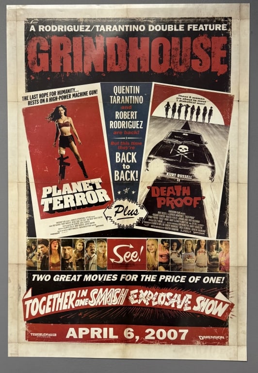 2007 Grindhouse One Sheet Movie Poster Measures 27 x 40 inches. Double sided. From closed movie: Measures 27 x 40 inches. Double sided. From closed movie theater collection. Very light wear see photos for condition details.