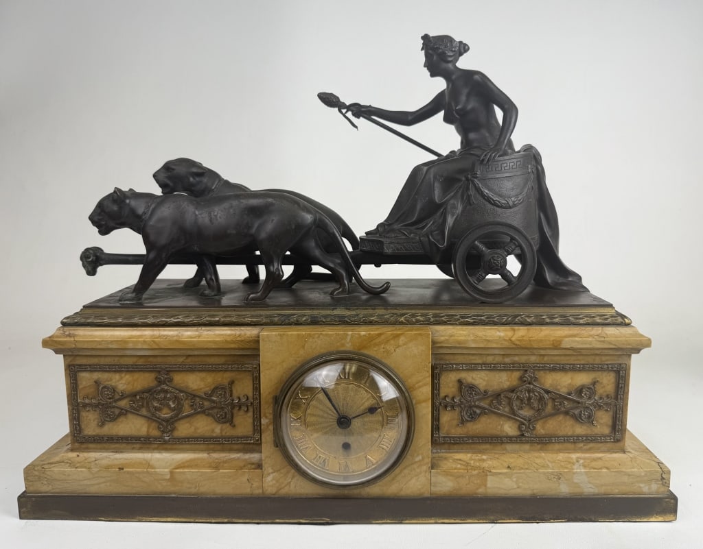 Marble and Bronze Mantle Clock Untested. Very heavy. Some oxidation on bronze. See photos for: Untested. Very heavy. Some oxidation on bronze. See photos for details.