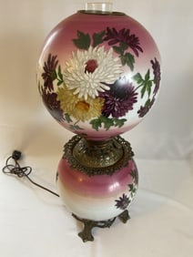 Antique Gone With the Wind Glass Lamp Hand painted glass lamp with brass base. Lamp is 24 inches
