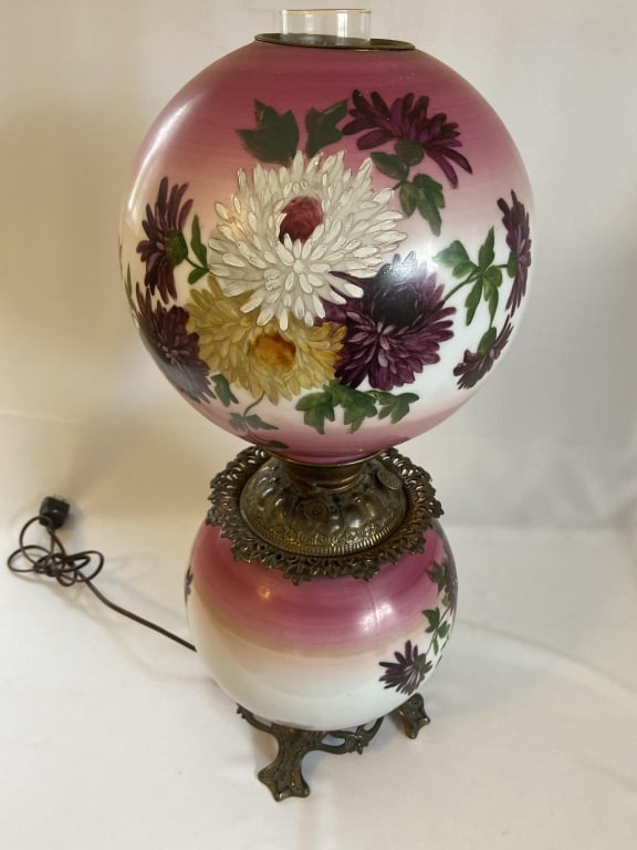 Antique Gone With the Wind Glass Lamp Hand painted glass lamp with brass base. Lamp is 24 inches