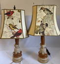 Antique 1920's Glass Table Lamps w/ Bird Shades Two table lamps from the 1920's, pink and white