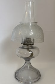 Hurricane Clear Embossed Glass Lamp Hurricane oil lamp with embossed floral shade. Lamp is 17 1/2