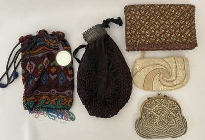 Vintage and Antique Purses Set of Five Five purses and bags, four are beaded. One is antique with an