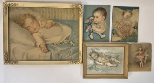 Vintage Baby & Child Lithographs Set of five mid century lithographs featuring babies and children.