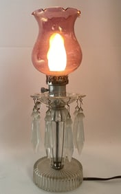 Cranberry Glass Prism Table Lamp Vintage glass table lamp with cranberry glass shade and hanging