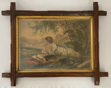 Antique 19th C. Framed Lithograph Summer Day Lithograph entitled Summer Day, published by Shaw & Co,