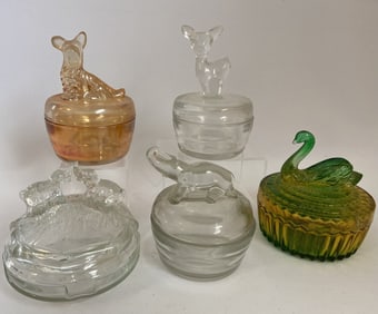 Glass Animal Trinket Boxes Including Jeanette & L.E. Smith
