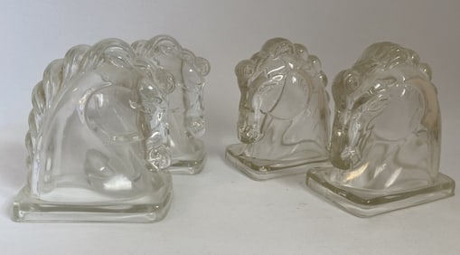 Two Sets Federal Glass Horse Bookends Two pair of vintage clear glass horse head bookends. They are