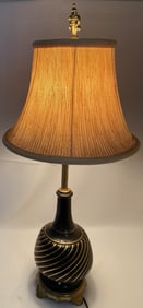Brass & Ceramic Black and Gold Table Lamp Vintage table lamp, black with gold detailing on a brass