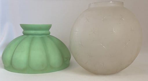 Vintage Glass Lampshades Two large glass lampshades. One MCM globe shaped frosted glass lamp shade,