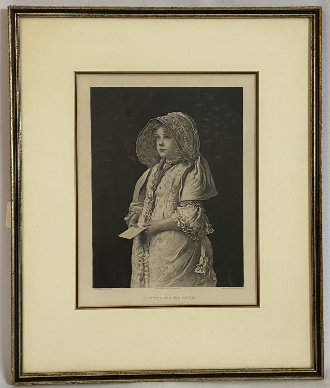 Photo Gravure Letter for the Squire 1887 Image of a young girl holding a letter, titled Letter for (1 of 8)