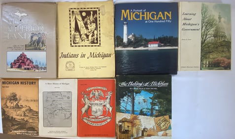 Vintage Michigan History Books Set of Eight Eight Michigan books, including Indians of Michigan, The