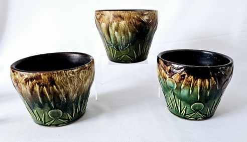 Vintage Robinson Ransbottom Sun & Moon Jardiniere Pots are 5"