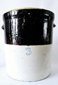 Antique 3 Gallon Stoneware Crock Small crack which doesn't appear to go all the way through. See