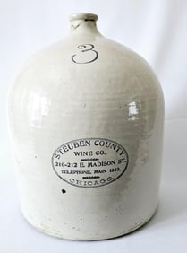 Antique Steuben County Wine Co Chicago Stoneware Handle has been reattached. See photo
