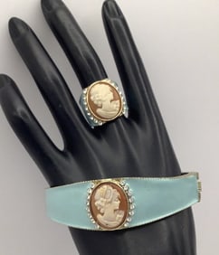 Amedeo NYC Cameo Enamel Over Gold Tone Ring & Hinge Bracelet Ring is size