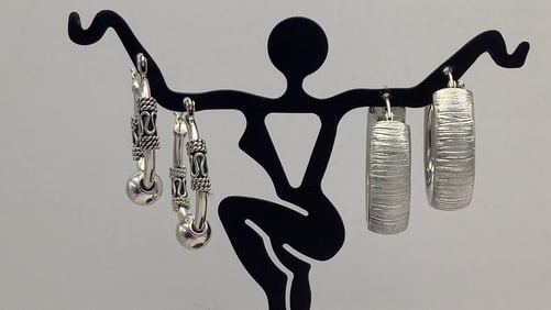 925 Sterling Silver Hoop Earrings 14.3 TGW for both pairs of earrings.