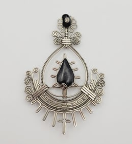 Sterling Silver Wire Wrapped Obsidian Brooch Brooch Weighs 7.8 Grams