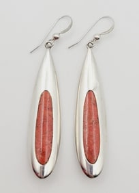 Sterling Silver Red Coral Earrings Earrings Weigh 12.3 Grams