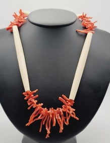 Vintage Orange Coral Necklace Necklace Measures 32"