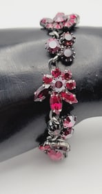 Silver Tone Red Rhinestone Bracelet Bracelet Measures 7.25"