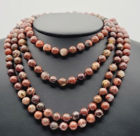 Pair of Red Jasper Bead Necklaces First Strand Measures 28"
