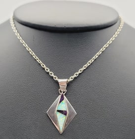 Sterling Silver Opal and Amethyst Necklace Necklace Measures 18"  Necklace Weighs 7.2 Grams