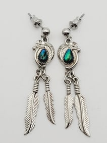 Silver Tone Faux Abalone Feather Earrings Silver Tone Faux Abalone Feather Earrings