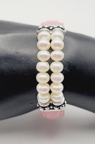 Honora Pink Leather Pearl Bracelet Bracelet Measures 8.5"