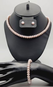 Honora Sterling Silver Pink Pearl Set Necklace Measures 18"