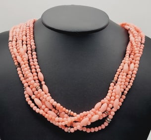 BJ Sterling Silver Pink Angel Coral Necklace Necklace Measures 20.5"  Necklace Weighs 84.5 Grams