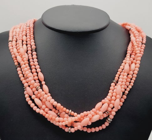 BJ Sterling Silver Pink Angel Coral Necklace Necklace Measures 20.5" Necklace Weighs 84.5 Grams: Necklace Measures 20.5" Necklace Weighs 84.5 Grams