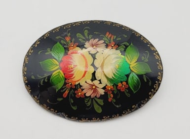 Vintage Hand Painted Lacquer Russian Brooch Vintage Hand Painted Lacquer Russian Brooch