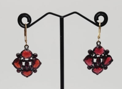 Vintage Monet Red Rhinestone Earrings Bronze Tone Metal (1 of 6)