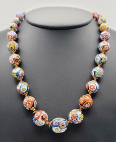 Vintage Venetian Millefiori Bead Necklace Necklace Measures 30"
