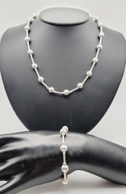 Vintage Sterling Silver Ball Link Set Necklace Measures 24"
