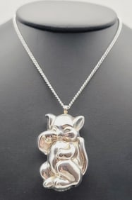 Vintage Sterling Silver Cat Necklace Necklace Measures 26"  Necklace Weighs 22.4 Grams