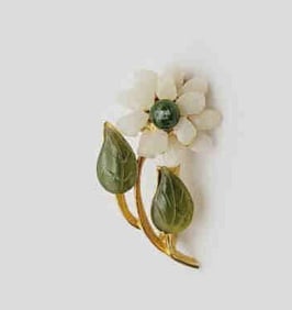 Vintage Gold Tone Jade Flower Brooch Vintage Gold Tone Jade Flower Brooch