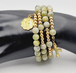 Vintage Connemara Marble Wrap Bracelet Bracelet Measures 5.5"  Gold Tone Metal