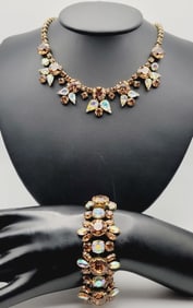 Vintage Topaz & Iridescent Rhinestone Necklace Set Necklace Measures 15"