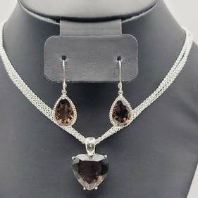 David Sigal Sterling Smokey Quartz Set Canada Necklace Measures 18"